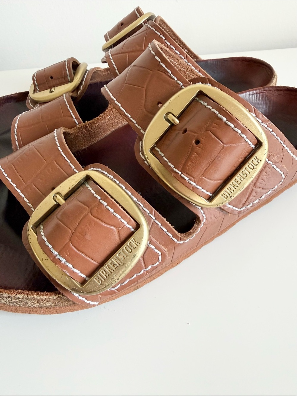 Birkenstock + STAUD Arizona Big Buckle Slide Sandal Croc Embossed Brown 40/9 - Picture 8 of 13